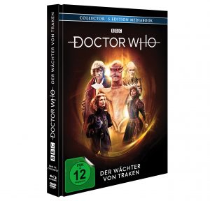 Blu-ray/DVD-Cover von Doctor Who: Der Wächter von Traken. Ein klassisches Abenteuer mit Tom Baker als vierter Doktor und der Rückkehr des Masters. BBC-Edition mit FSK 12 Freigabe.
