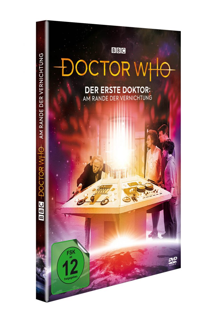 Blu-ray/DVD-Cover von Doctor Who: Der erste Doktor – Am Rande der Vernichtung. Ein psychologischer Thriller mit William Hartnell als erster Doktor und den Ursprüngen der TARDIS-Besatzung. BBC-Edition mit FSK 12 Freigabe.