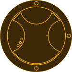 Logo des deutschen Doctor-Who-Hörspielprojekts ‚Little More Sonic‘: Gallifreyanisches Kreissymbol in Braun mit goldgelben Linien, inspiriert vom Design der Serie. Seit 2014 veröffentlicht das Projekt liebevoll produzierte, unabhängige Fan-Hörspiele mit klassischen Doktoren und originaler Musik.
